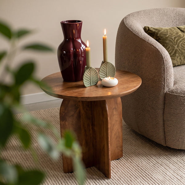 Bullnose mangohouten bijzettafel cross Ø 50 cm