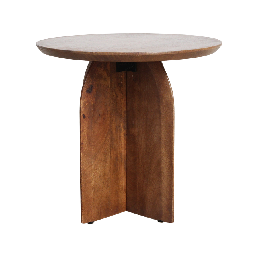 Bullnose mangohouten bijzettafel cross Ø 50 cm