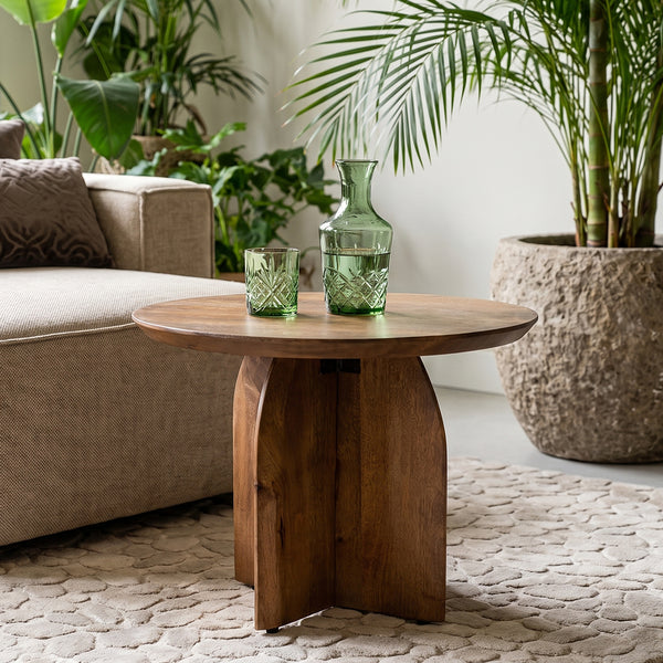 Bullnose mangohouten bijzettafel cross Ø 55 cm