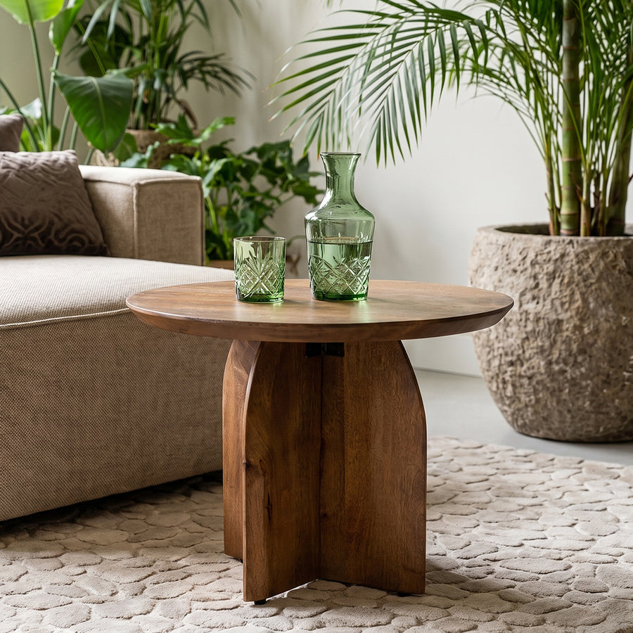 Bullnose mangohouten bijzettafel cross Ø 55 cm