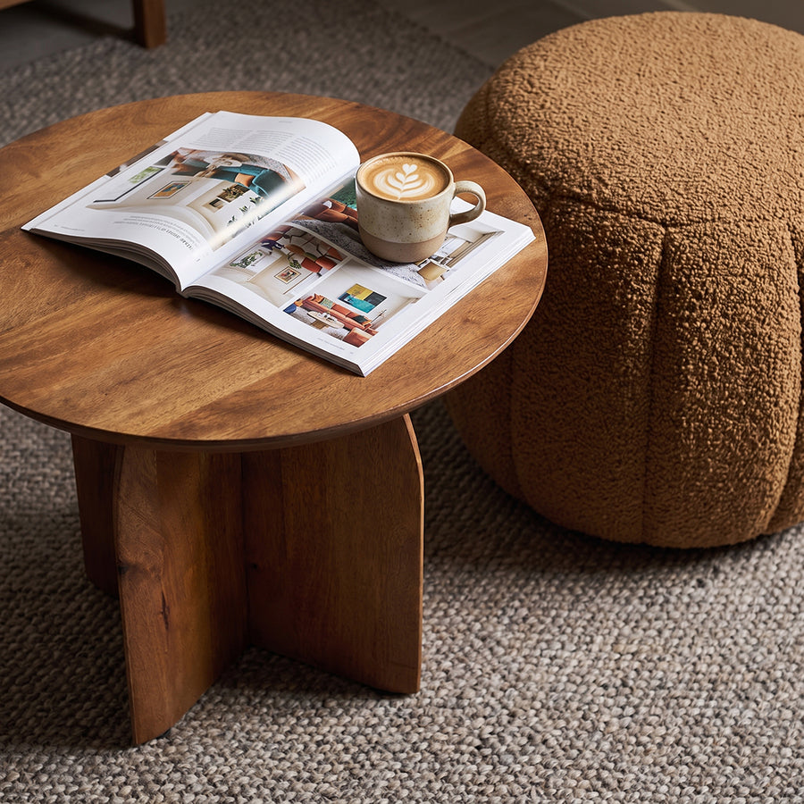 Bullnose mangohouten bijzettafel cross Ø 55 cm