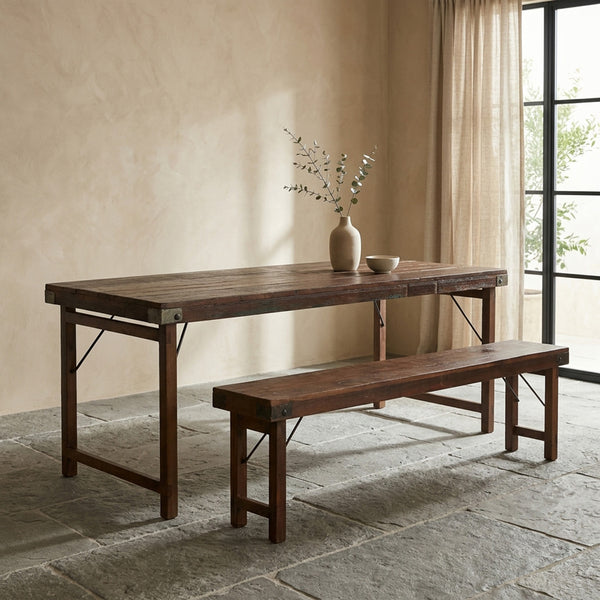 Inklapbare vintage eettafel XL Gerecycled hout 190x80x76 cm