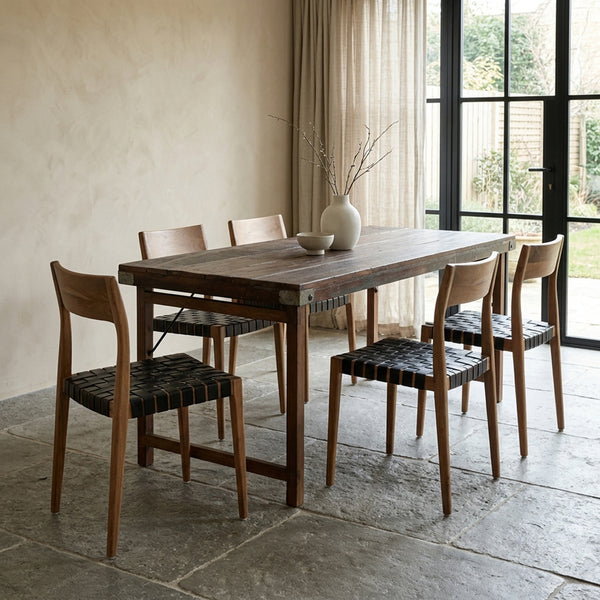 Inklapbare vintage eettafel XL Gerecycled hout 190x80x76 cm