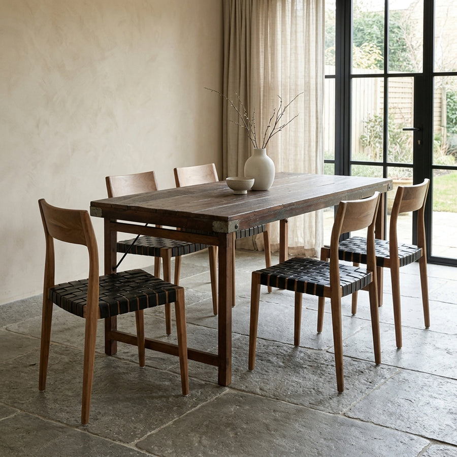 Inklapbare vintage eettafel XL Gerecycled hout 190x80x76 cm