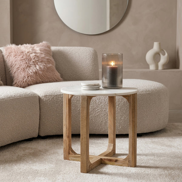Marmeren bijzettafel rond wit