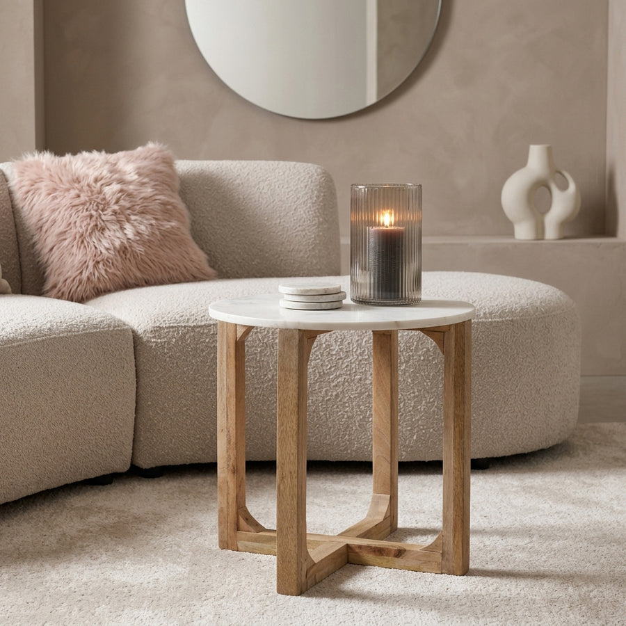 Marmeren bijzettafel rond wit