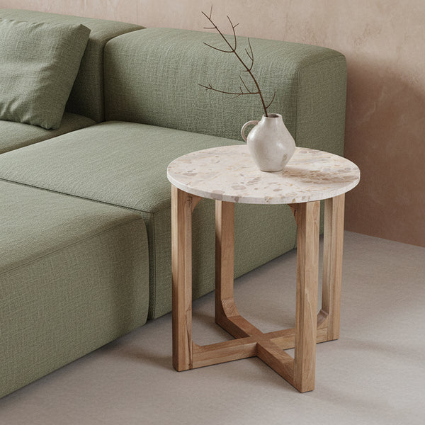 Marmeren bijzettafel crème - 50x50x50 cm