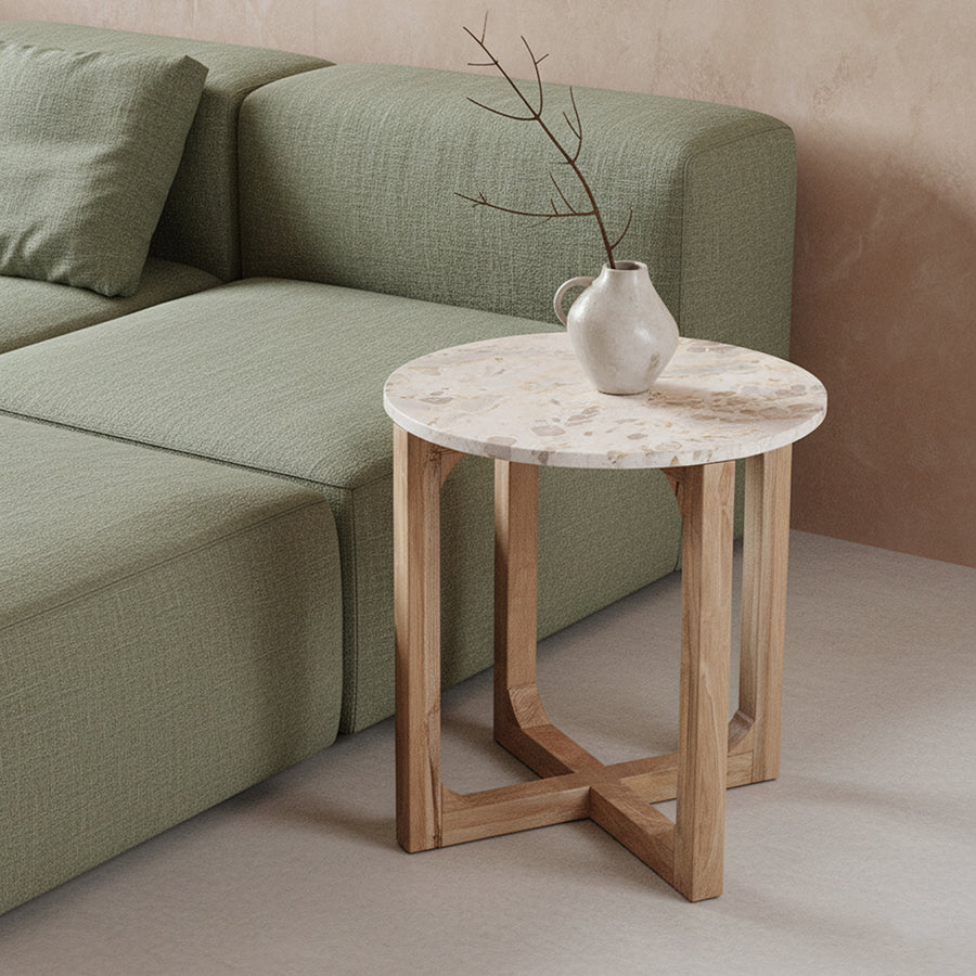 Marmeren bijzettafel crème - 50x50x50 cm