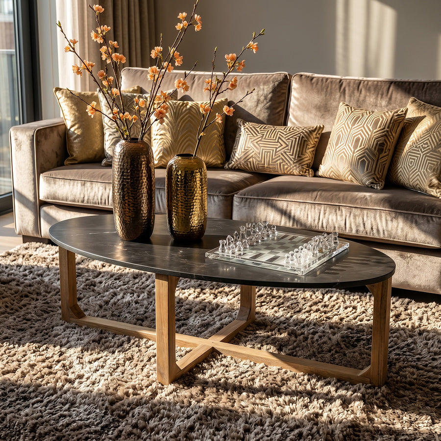 Ovale marmeren salontafel Zwart 120x60x38 cm