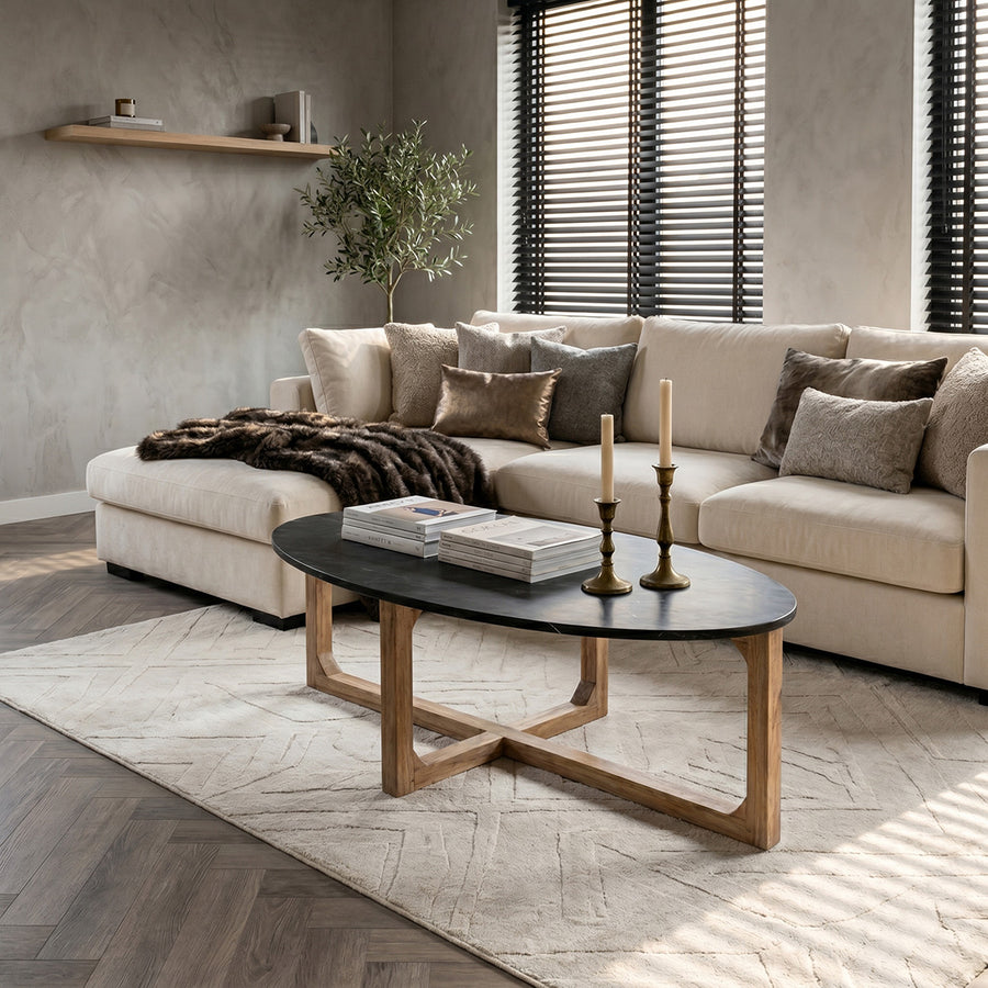 Ovale marmeren salontafel Zwart 120x60x38 cm