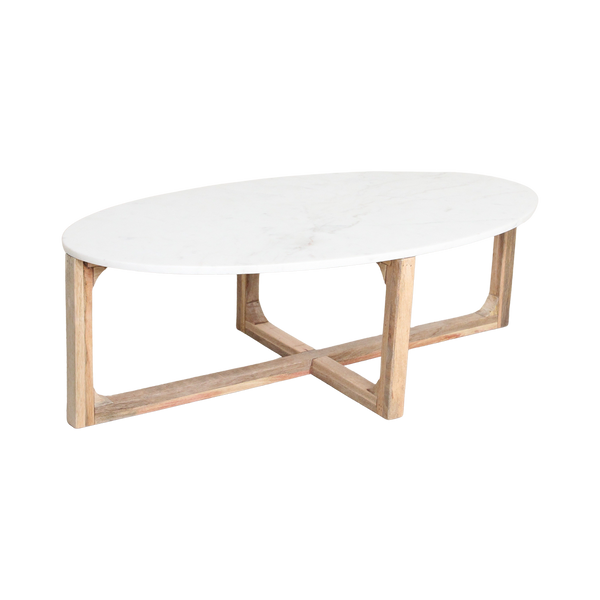 Ovale marmeren salontafel Wit 120x60x38 cm
