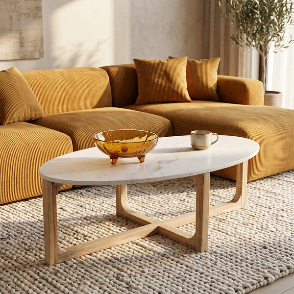 Ovale marmeren salontafel Wit 120x60x38 cm