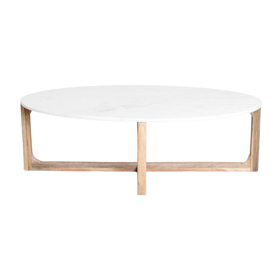 Ovale marmeren salontafel Wit 120x60x38 cm