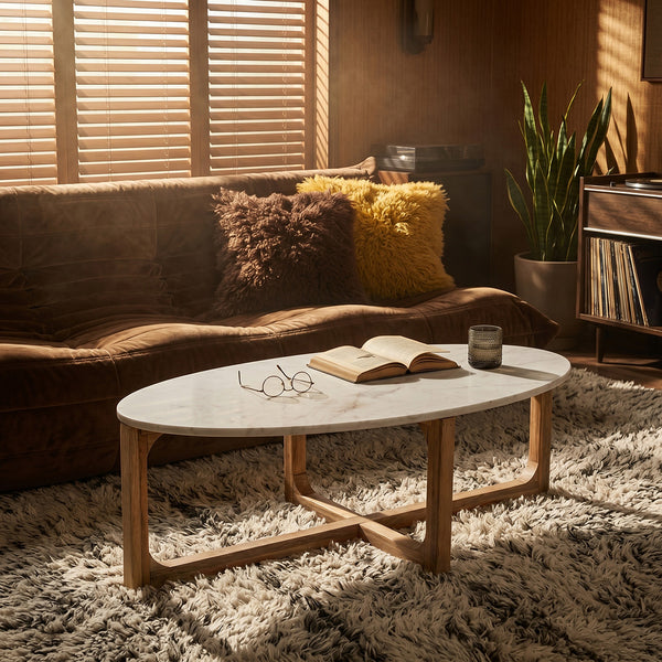 Ovale marmeren salontafel Wit 120x60x38 cm