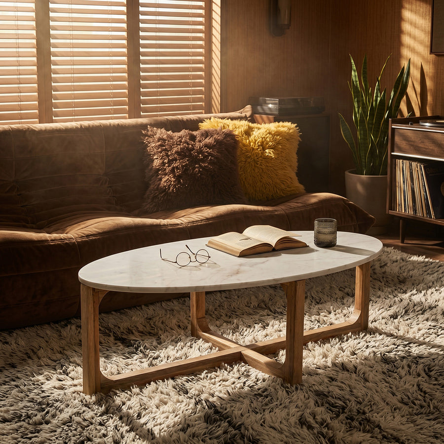 Ovale marmeren salontafel Wit 120x60x38 cm