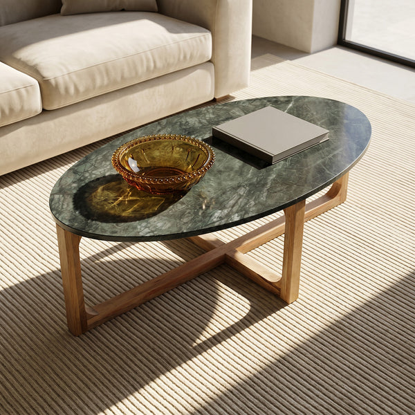 Ovale marmeren salontafel Groen 120x60x38 cm