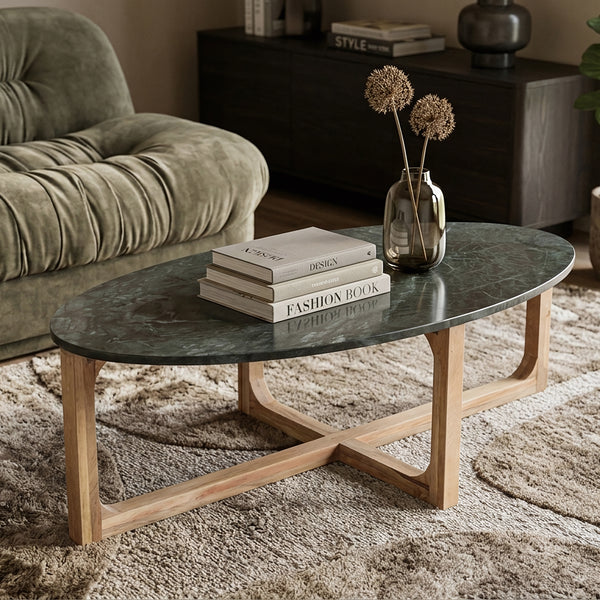 Ovale marmeren salontafel Groen 120x60x38 cm