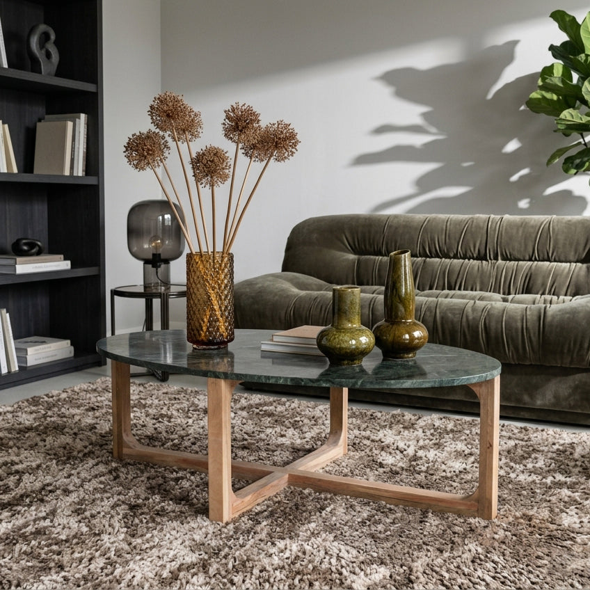 Ovale marmeren salontafel Groen 120x60x38 cm
