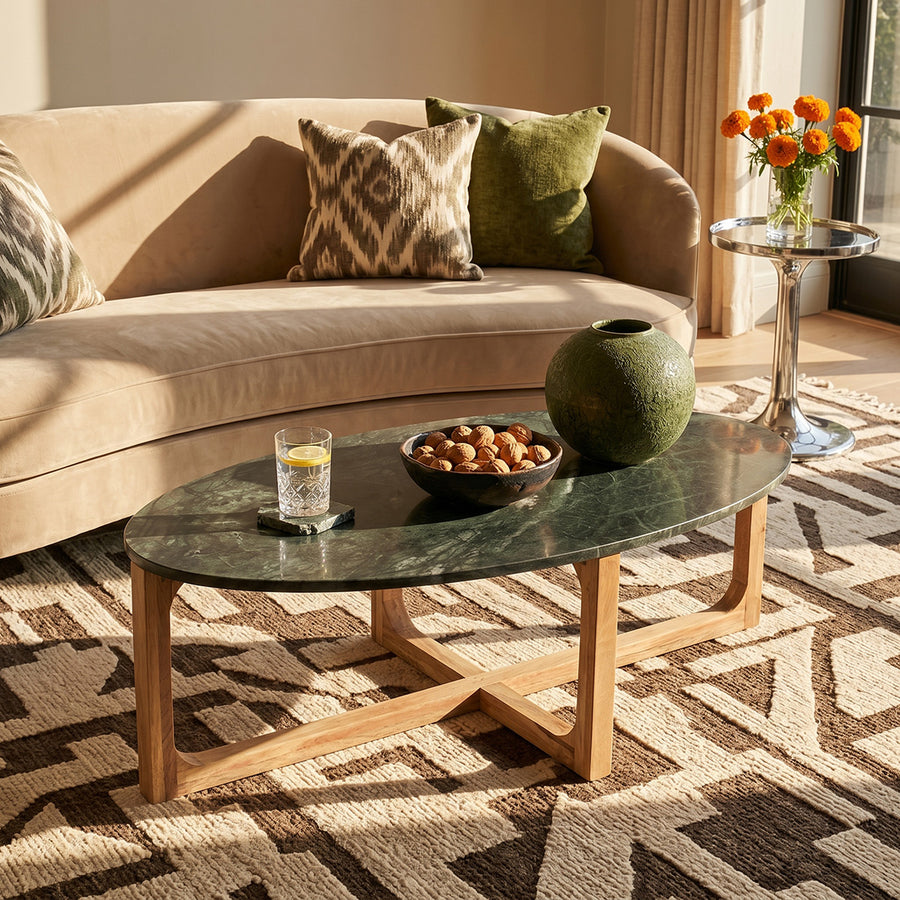 Ovale marmeren salontafel Groen 120x60x38 cm