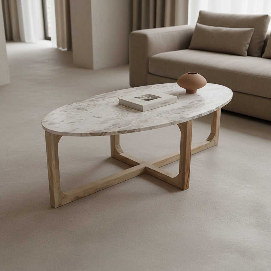 Marmeren salontafel crème - 120x60x38 cm