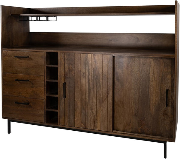 Barkast 160 met 2 schuifdeuren en 3 lades, mango brown walnut