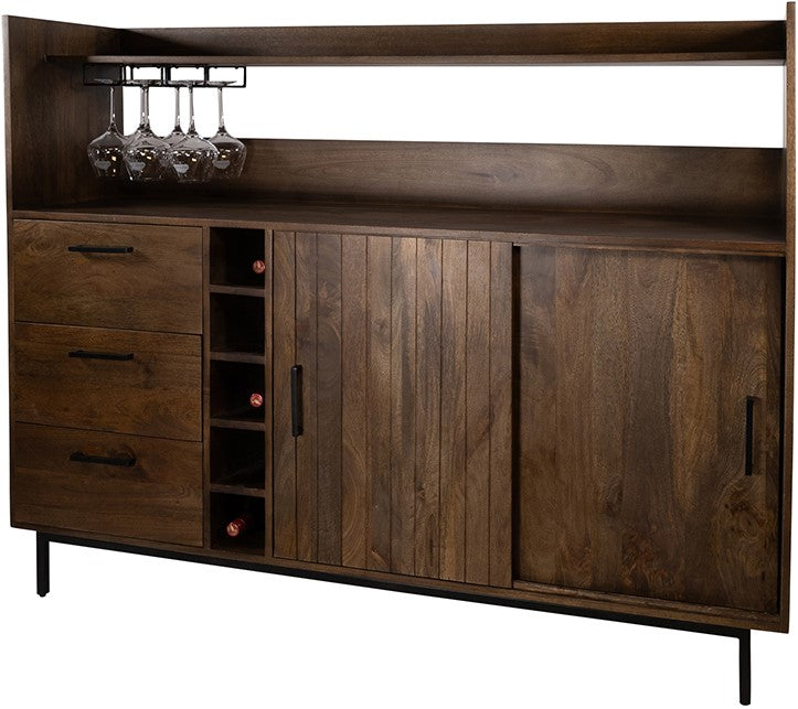 Barkast 160 met 2 schuifdeuren en 3 lades, mango brown walnut