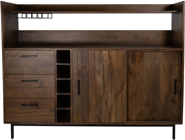 Barkast 160 met 2 schuifdeuren en 3 lades, mango brown walnut