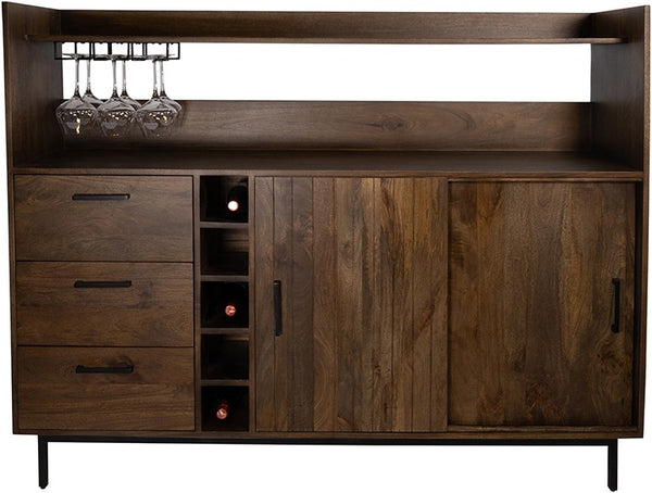 Barkast 160 met 2 schuifdeuren en 3 lades, mango brown walnut