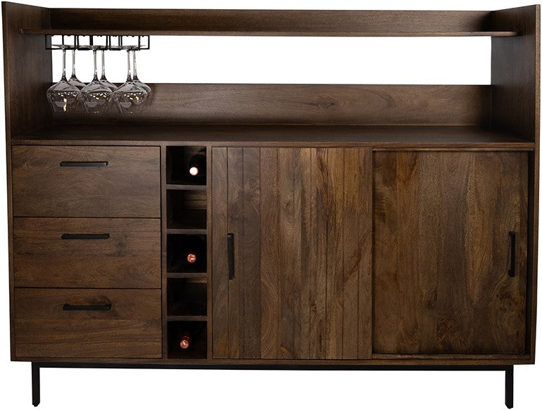 Barkast 160 met 2 schuifdeuren en 3 lades, mango brown walnut