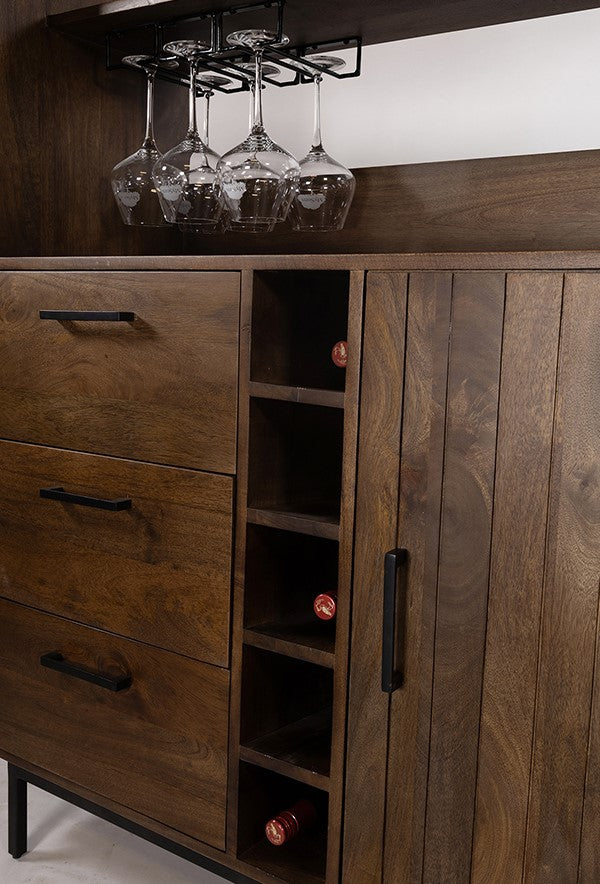 Barkast 160 met 2 schuifdeuren en 3 lades, mango brown walnut