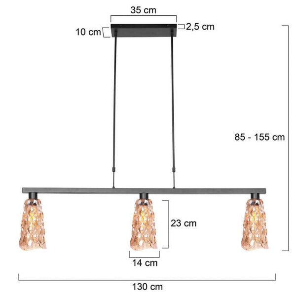 Hanglamp Vidrio 3832ZW amber geel glas
