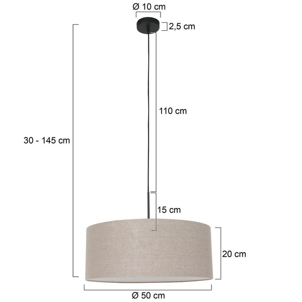 Hanglamp Sparkled Light 3602ZW+K1066RS Zwart-Grijs Linnen