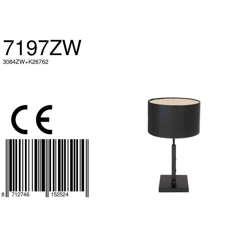 Tafellamp Stang 7197ZW Zwart + Zwart Linnen kap