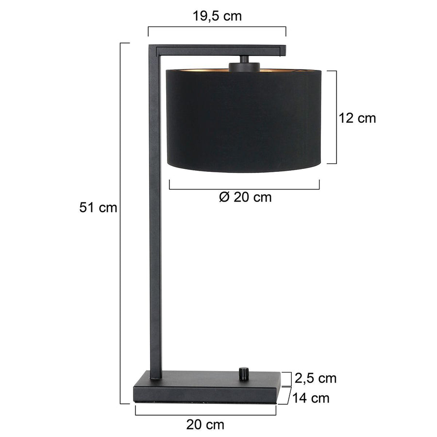 Tafellamp Stang 7195ZW Zwart + Kap Zwart Linnen