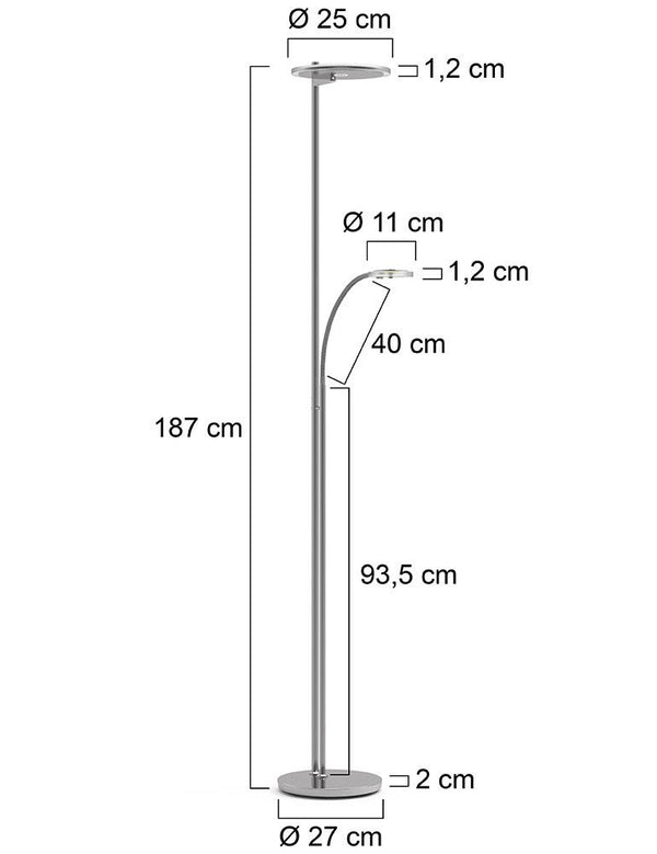 Vloerl. 2-l.trsp. 40+10w 2200-4000K