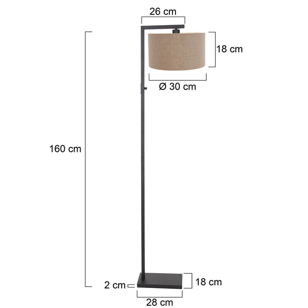Vloerlamp Stang 8217ZW Zwart + Kap Grijs Linnen