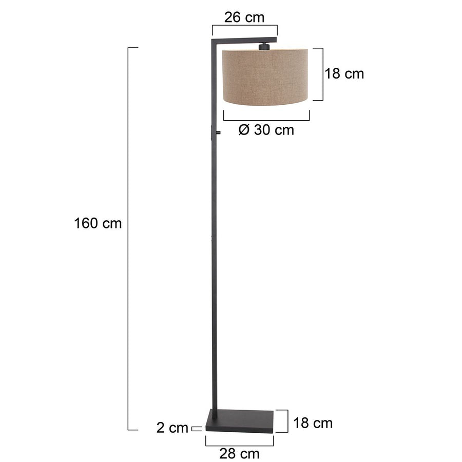 Vloerlamp Stang 8217ZW Zwart + Kap Grijs Linnen