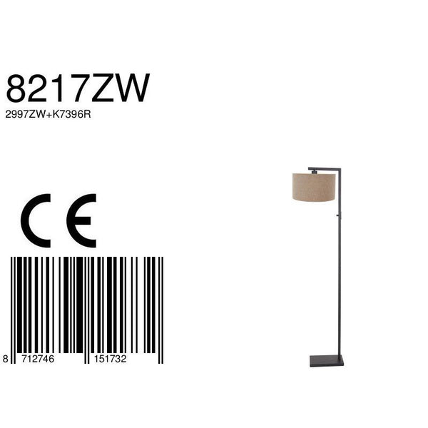 Vloerlamp Stang 8217ZW Zwart + Kap Grijs Linnen