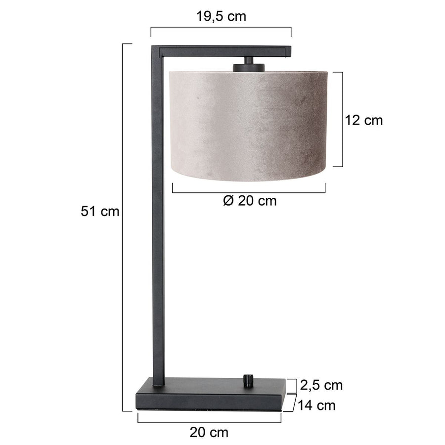 Tafellamp Stang 7122ZW Zwart + Kap Velours Zilver