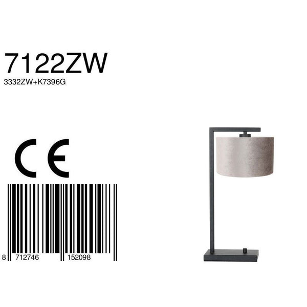 Tafellamp Stang 7122ZW Zwart + Kap Velours Zilver