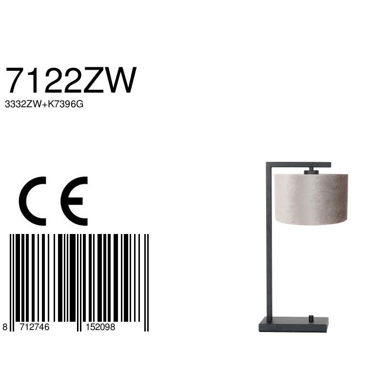 Tafellamp Stang 7122ZW Zwart + Kap Velours Zilver
