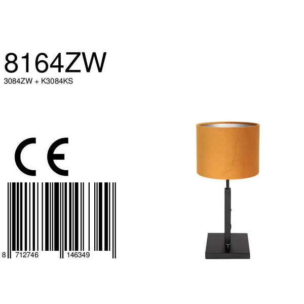 Tafellamp Stang 8164ZW Zwart + Velours Gouden kap