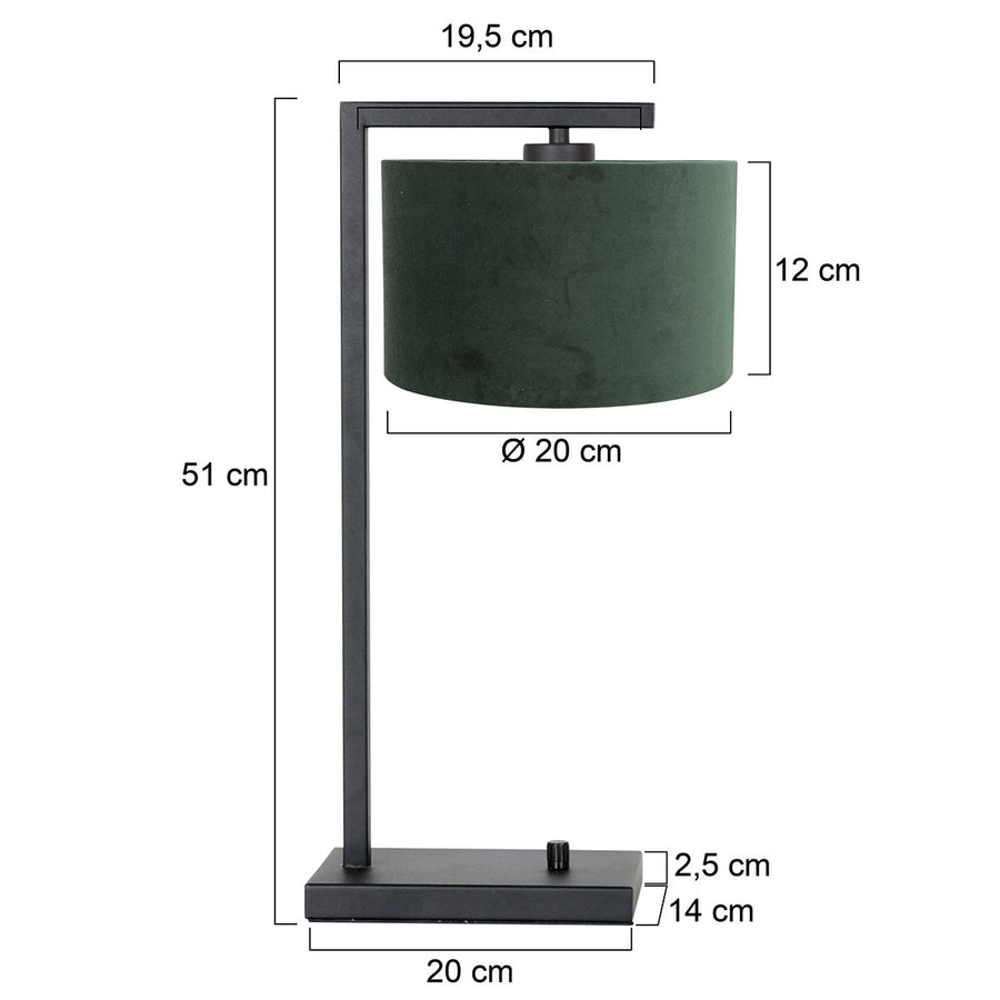 Tafellamp Stang 7121ZW Zwart + Kap Velours Groen