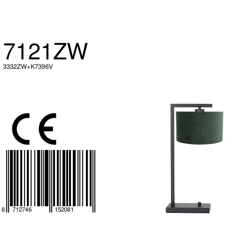 Tafellamp Stang 7121ZW Zwart + Kap Velours Groen