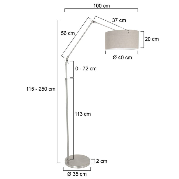 Vloerlamp Prestige Chic 7395ST+K1068RS Staal-Grijs Linnen