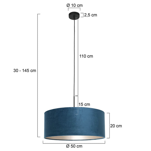 Hanglamp Sparkled Light 3602ZW+K1066ZS Zwart-Fluweel Blauw