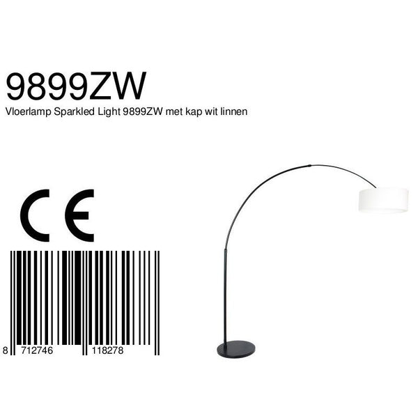 Vloerlamp Sparkled Light 7268ZW+K1066QS Zwart-Wit Linnen