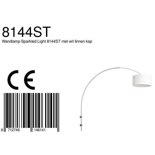 Wandlamp Sparkled Light 1481ST+K1068QS Staal-Wit Linnen