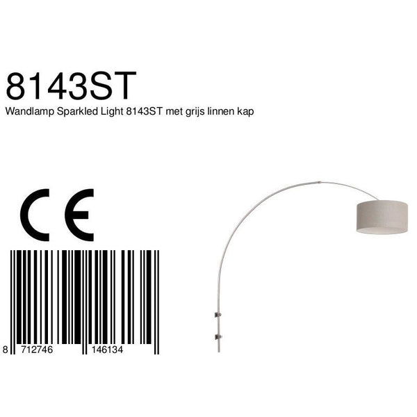 Wandlamp Sparkled Light 1481ST+K1068RS Staal-Grijs Linnen