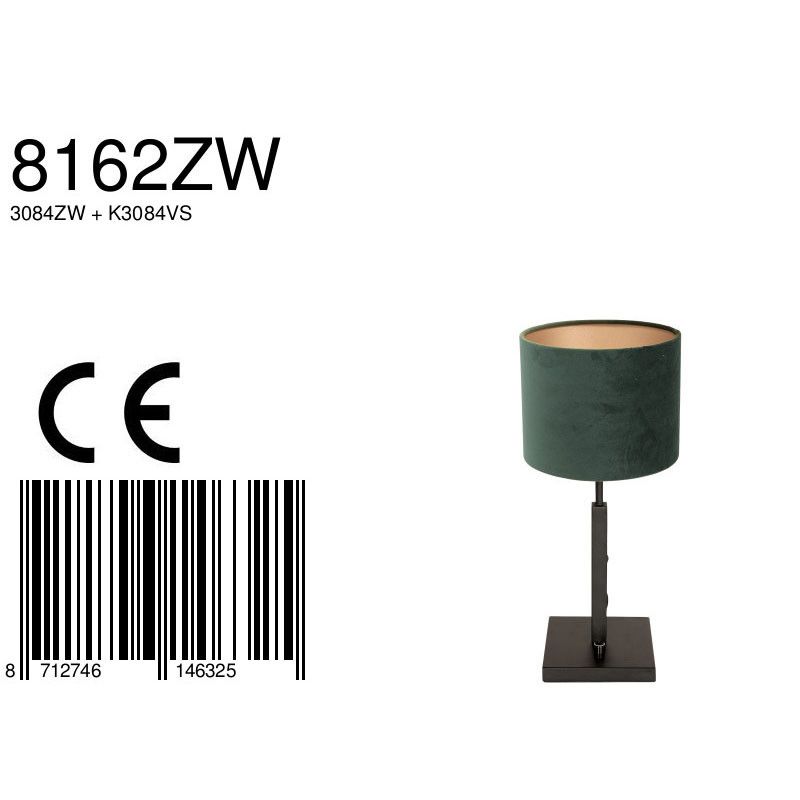 Tafellamp Stang 8162ZW Zwart + Velours Groene kap